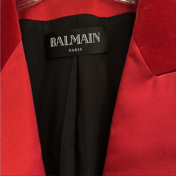 Balmain FW2015 rich red Satin and velvet blazer - Picture 3 of 11